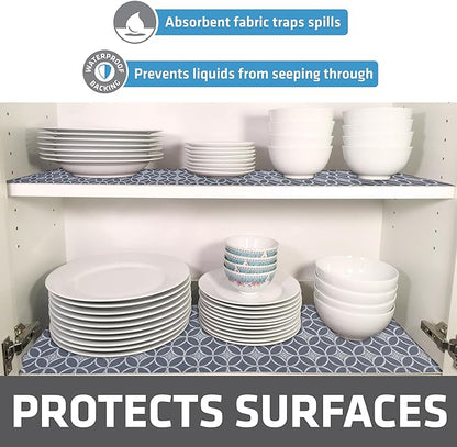 Drymate Premium Luxury Shelf & Drawer Liner, Thick Cushioned Fabric, Non-Adhesive, Absorbent, Waterproof, Slip-Resistant, Liners for Kitchen Cabinets, Cupboards (USA Made)(12”x59”)(2-Pack)(IndigoGrey)