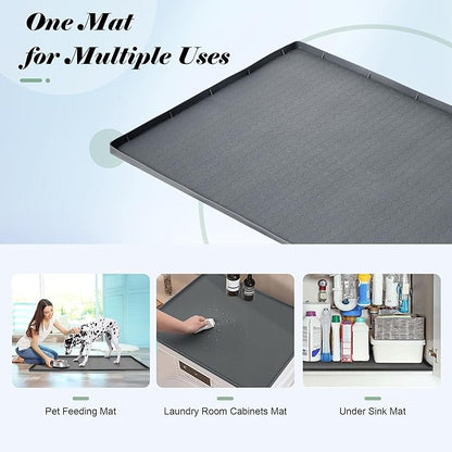 25” x 19” Silicone Under Sink Mat for Bathroom/Kitchen Cabinet Organizer Mat | Leak-Proof Waterproof Liner Pad & Anti-Spill Tray | 0.7in Edge Barrier, 3.5Gal Capacity