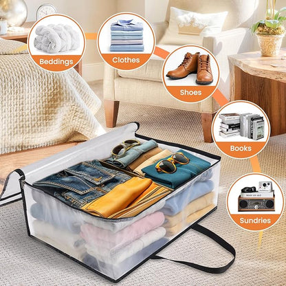 TasticTotes 4 Pack Clear Storage Bags for Comforter, Clothes & Bedding, Plastic Blanket Storage with Zipper and Handle, Moving Bags, Closet Organizer and Under-Bed Storage (40L)