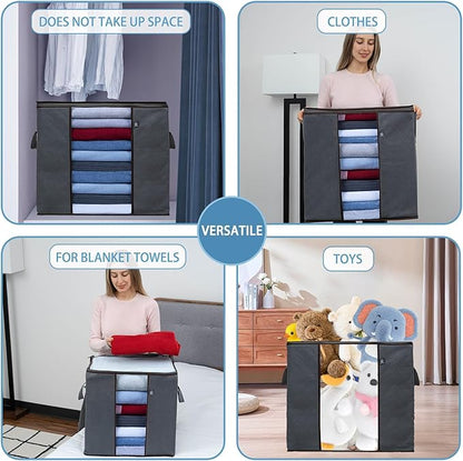 VENO 3 Pack Clothes Storage Bag Organizer with Reinforced Handle Thick Fabric for Comforters, Blankets, Bedding, Foldable with Sturdy Zipper, Clear Window, Reusable (Tall 24 Gallon)