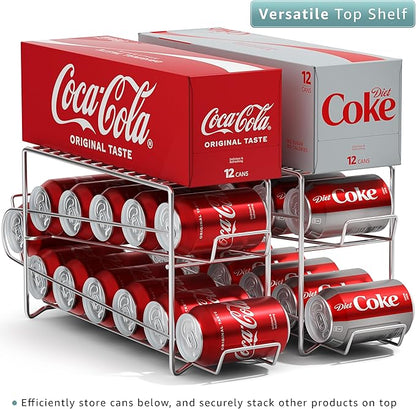 Sorbus Soda Can Rack Beverage Dispenser 12 Can Dispenser Organizer for Refrigerator (2 Pack, Silver)