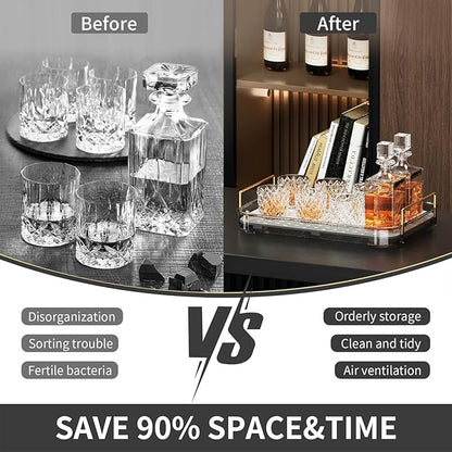 Seoneiro Whiskey Tray, Glass Cup Rack, Mug Holder, Coffee Cup Organizer, Bathroom Countertop with Drain Board Wine Glass Decorative Organizer, Food Tray, Kitchen Spice Rack