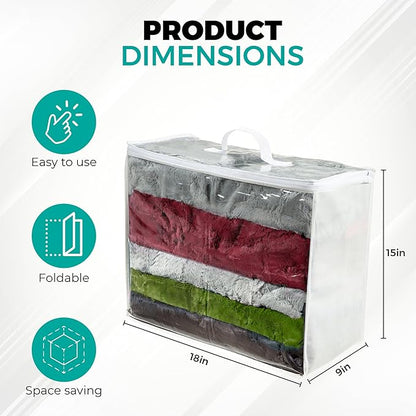 VitalUp 3 pack Clear Plastic Storage Bag with Zipper, Foldable Moving Bag for Comforters, Blankets, Bedding, Storage Containers, Breathable, Durable Clothes and Duvet Closet Organizers, 18x15x9