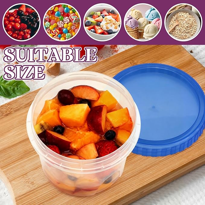 ISUSSER 12 Pack Freezer Containers with Screw On Lids, 24 Oz Stackable Reusable Plastic Storage Container, Airtight Plastic Food Storage Containers with Twist Top Lids for Food Soup Jello Sauce
