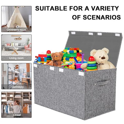 VERONLY Collapsible Toy Storage Bin with Lid, 82L Large Capacity - Gray Neutral Space-Saving Organizer for Playroom, Bedroom & Nursery, Foldable Design