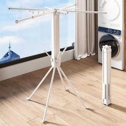 Four-Legged Clothes Drying Rack, Foldable & Collapsible Laundry Drying Rack, Drying Rack Clothing with Sock Clips & 4 Shoe Holders, Space-Saving Rack for Indoor and Outdoor Use