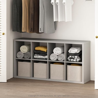 Furinno Cubic Closet Organizers and Storage, 8-Cube Closet Organizer, Open Shelf Closet Storage, Extra Thick Frame for Wardrobe, Bedroom, Living Room, Light Grey