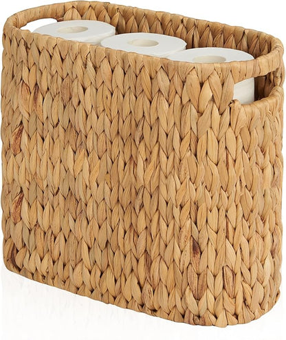 ELONG HOME Toilet Paper Storage for 9 Rolls, Water Hyacinth Wicker Toilet Paper Storage Holder, Toilet Paper Basket with Built-in Handles