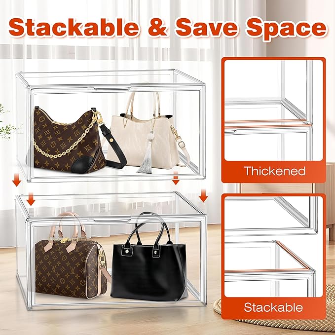 EZJOB 23.6'' Tall Acrylic Display Case XXXXX-Large Purse Handbag Organizer 13.8''x 12.2''x 23.6'' Clear Tall Boot Totes Storage Box Transparent Huge Figure Collectibles Showcase with Magnetic Lid