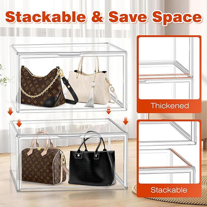 EZJOB 23.6'' Tall Acrylic Display Case XXXXX-Large Purse Handbag Organizer 13.8''x 12.2''x 23.6'' Clear Tall Boot Totes Storage Box Transparent Huge Figure Collectibles Showcase with Magnetic Lid
