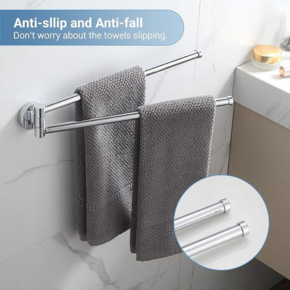 BGL Swivel Towel Bar for Bathroom Chrome,Swing Out Double Towel Bar 2-Arm Kitchen Wall Mounted Towel Hanger Holder for Bathroom Organizer