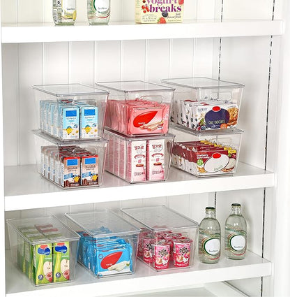 Vtopmart 12 Pack Clear Stackable Storage Bins with Lids, Medium Plastic Containers with Handle for Pantry Organizer and Storage,Perfect for Kitchen,Fridge,Cabinet, Closet,Bathroom Organization