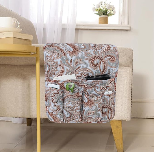luckyjoyreal Armchair Caddy for Couch Remote Control Holder Premium Durable Non-slip Sofa Armset Organizer Caddy Storage for Recliner Couch 5 Pocket for Cell Phone Magazine 35"x13" Floral 1 Piece