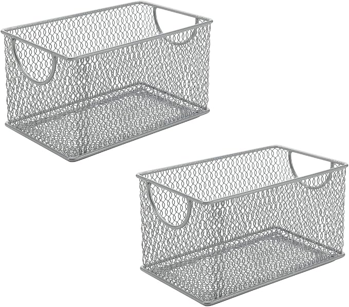 YBM HOME Mesh Storage Box, Silver Mesh Great for School Home or Office Supplies, Books, Computer Discs and More (2, 7.75 x 4.3 x 4.3)