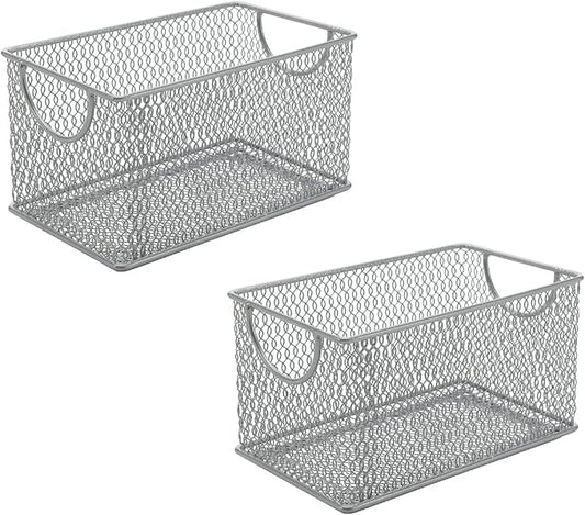 YBM HOME Mesh Storage Box, Silver Mesh Great for School Home or Office Supplies, Books, Computer Discs and More (2, 7.75 x 4.3 x 4.3)