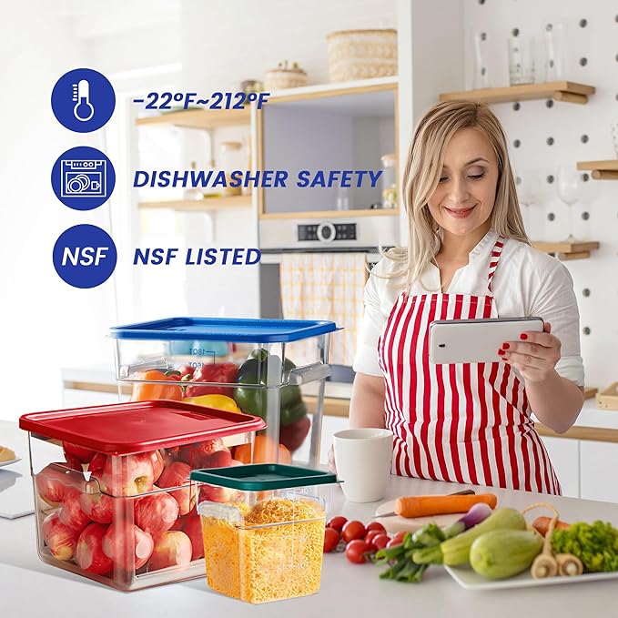 BIEAMA 4 Pack Food Storage Containers, 12 Quart with Lids, Square Commercial Containers with Scale, NSF, Polycarbonate, Clear