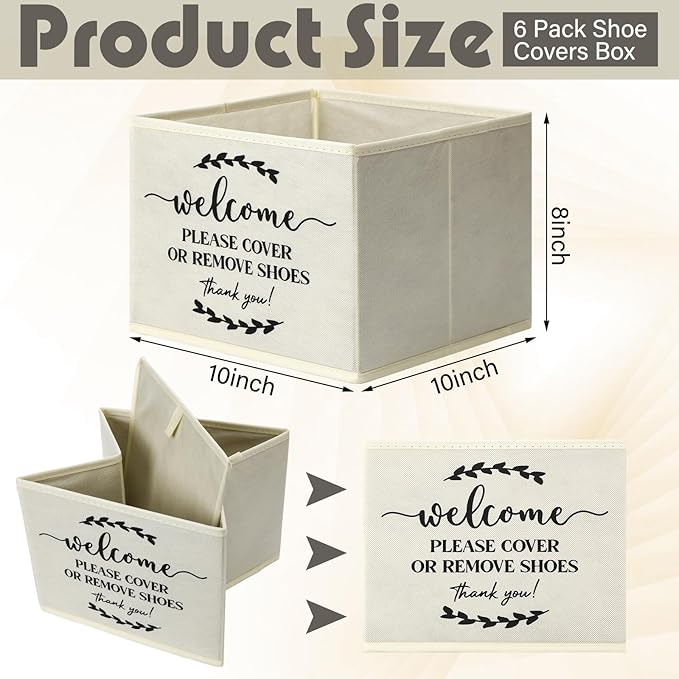 Suzile 6 Pcs Shoe Covers Box Foldable Storage Bin Indoor Disposable Shoe Cover Dispenser Holders for Open Houses Real Estate Agent Supplies Homeowner Booties(Beige)