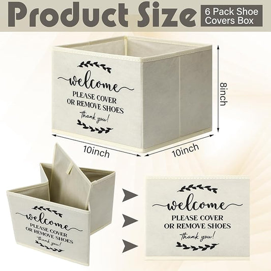 Suzile 6 Pcs Shoe Covers Box Foldable Storage Bin Indoor Disposable Shoe Cover Dispenser Holders for Open Houses Real Estate Agent Supplies Homeowner Booties(Beige)