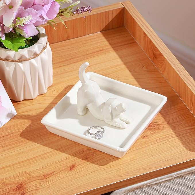 PUDDING CABIN Dog Mom Gifts for Women: Dog Lover Ring Holder Dish Jewelry Holder, Perfect for Mothers Day, Birthday, Wedding, Christmas