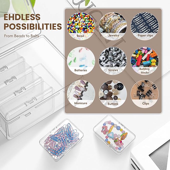 6-Pack Large Clear Plastic Storage Boxes with Master Case – Business Card Organizer System for 500+ Cards, Portable Hard Cases for USB Drives, Crayons, 3" Hardware & Crafts – 3.8" x 2.6" x 1"
