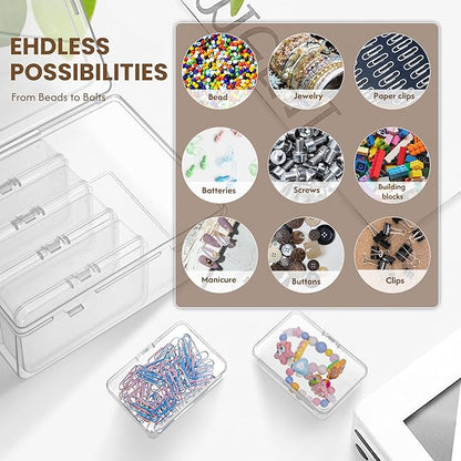 6-Pack Large Clear Plastic Storage Boxes with Master Case – Business Card Organizer System for 500+ Cards, Portable Hard Cases for USB Drives, Crayons, 3" Hardware & Crafts – 3.8" x 2.6" x 1"
