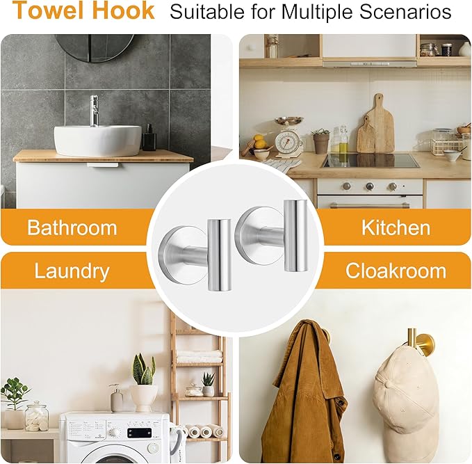 CozyTower Brushed Steel Quick Reload Toilet Paper Holder Wall Mount, SUS304 Stainless Steel Double Post Pivoting Tissue Roll Holder Hand Towel Holder Ring Wall Hook Bathroom Hardware Accessories Set