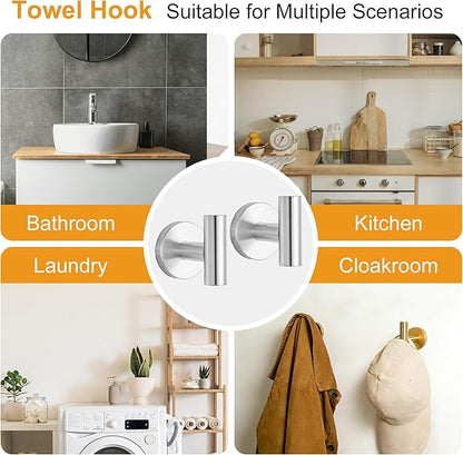 CozyTower Brushed Steel Quick Reload Toilet Paper Holder Wall Mount, SUS304 Stainless Steel Double Post Pivoting Tissue Roll Holder Hand Towel Holder Ring Wall Hook Bathroom Hardware Accessories Set