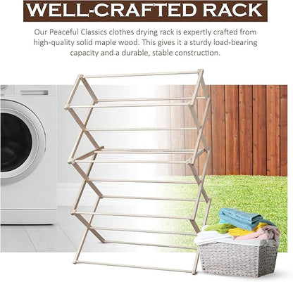 Peaceful Classics Wooden Laundry Rack - Amish Handmade Wooden Clothes Drying Rack - Foldable Drying Rack for Towel, Blanket, Linen Household Essentials - for Indoor Or Outdoor Use (38" x 30" x 13")