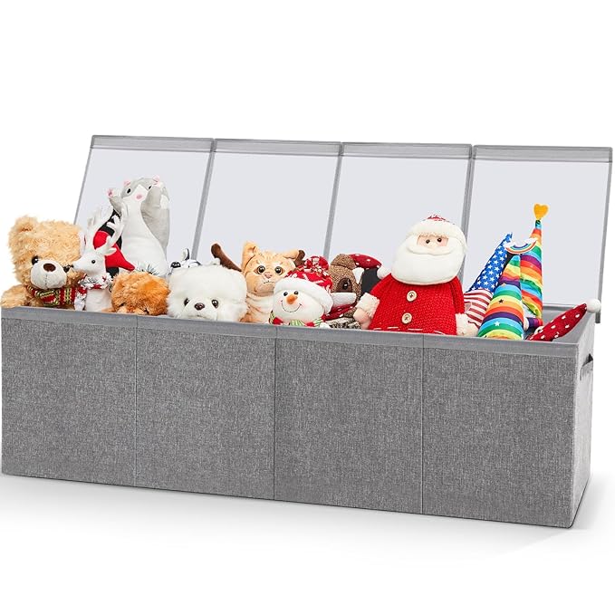 Patelai Extra Large Toy Box Chest with Lids 4/3 Grids Large Chest Collapsible Kids Toy Storage Baskets Gifts for Boys Girls Living Room Nursery Playroom(49.2 x 13 x 15.7'',Gray)