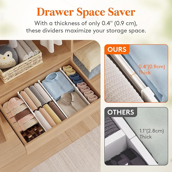 Lifewit 4" High 9 Pack Drawer Dividers, 13.8-22.5" Drawer Divider for Clothes, Adjustable Dresser Drawer Organizers, Plastic Drawers Separators for Clothes, Bedroom, Bathroom, Kitchen, Office