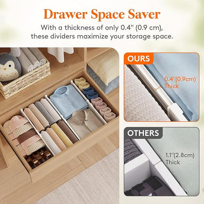 Lifewit 4" High 5 Pack Drawer Dividers, 13.8-22.5" Drawer Divider for Clothes, Adjustable Dresser Drawer Organizers, Plastic Drawers Separators for Clothes, Bedroom, Bathroom, Kitchen, Office