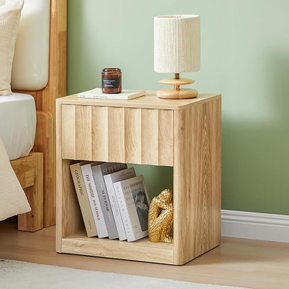 Bifins Fluted Dresser, Small Nightstands Set of 2, Natural Bedside Table with Drawer and Storage, Mid Century Modern Side Table for Bedroom Sofa