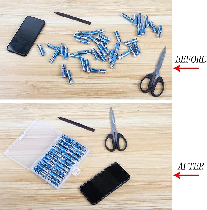 PNGKNYOCN Battery Storage Box,AA Batteries Portable Organizer Box Holds 48 AA Batteries,Insulative Plastic Clear Color