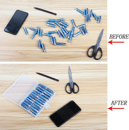 PNGKNYOCN Battery Storage Box,AA Batteries Portable Organizer Box Holds 48 AA Batteries,Insulative Plastic Clear Color