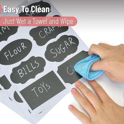 Mr. Pen- Chalkboard Labels, 100pc, Assorted Shapes, 1 White Chalk Marker and Small Towel, Label Stickers, Sticker Labels for Storage Bins