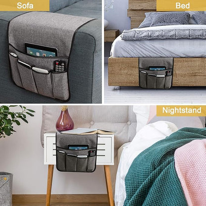 Sixyotie Sofa Armrest Organizer,Non-Slip Remote Control Holders for Recliner Couch,Chair Armchair Caddy with 5 Pockets for Table,Cell Phone,Ipad,Magazines,Books (13x35In, Lightgrey)