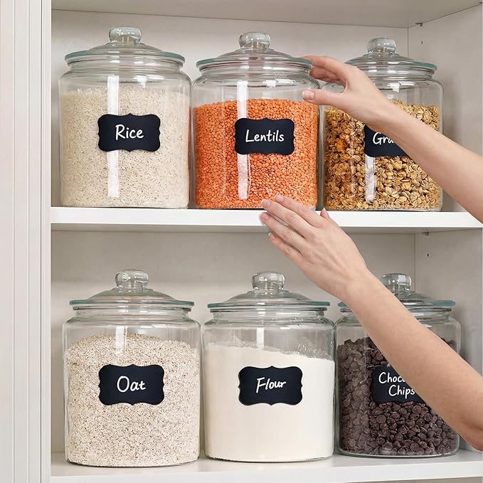 Masthome 2 Glass Storage Jars Set,1 Gallon Cookie Jar for Food Storage,Airtight Glass Jars with Lids for Kitchen Counter Pantry Well Organization，Send 15 pcs Food Storage Bags
