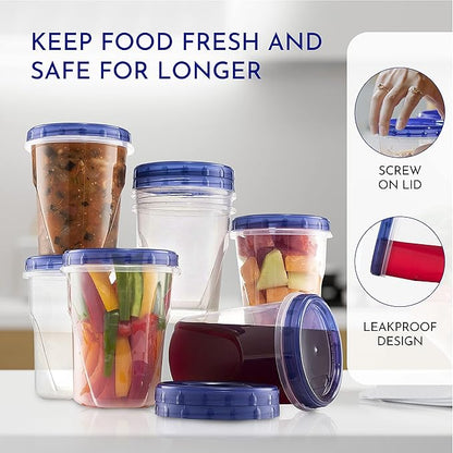 Freezer Soup Food Storage Containers With Screw On lids [32 Oz - 10 Pack] Reusable Plastic Food Freezer Safe Container, leak proof, Airtight, Stackable, Microwave, BPA Free
