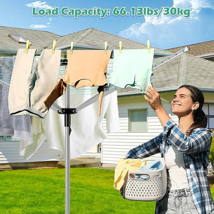 tonchean Rotary Umbrella Drying Rack, Adjustable Height Rotary 4-arm Umbrella Clothesline for Laundry Outdoors Dryer Collapsible Clothes Drying Rack | 12-Lines with 165 ft. Clothesline