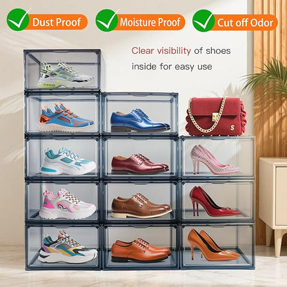 3BBYJL 12 Pack Shoe Boxes Size 13 Acrylic Shoe Organizer Clear Storage Box Plastic Stackable Sneaker Display Case with Magnetic Lids