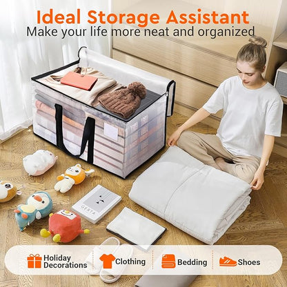 BlissTotes Moving Bags, 10-Pack Storage Bags, Moving Bags Heavy Duty Extra Large, Moving Totes, Clear Moving Bags, Reinforced Handles & Tag Pocket, Christmas Totes (125L)