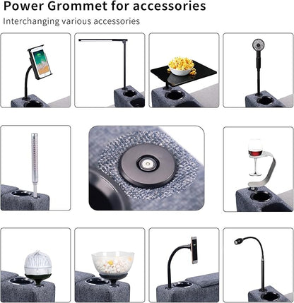 Multifunctional Sofa Armrest, Couch Armrest with Cup Holder, Removable Sofa Caddy with Storage,Equipped with LED Reading Light&Wireless Charge Stand, Navy