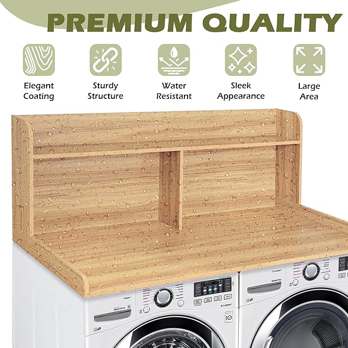 Royxen Laundry Countertop with 20“ Shelf Universal Fit, Washer and Dryer Countertop with Storage Space, Oak