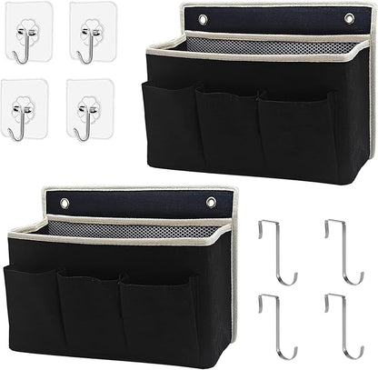 2-Pack Wall Hanging Organizer Bag/Hanging Baskets with Large Mesh Compartment & 3 Pockets，Over the Door Organizer Space Saving Storage for Bedroom,RV Camper, Closet (Black - 2 Pack)