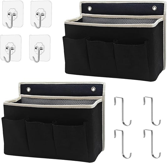 2-Pack Wall Hanging Organizer Bag/Hanging Baskets with Large Mesh Compartment & 3 Pockets，Over the Door Organizer Space Saving Storage for Bedroom,RV Camper, Closet (Black - 2 Pack)
