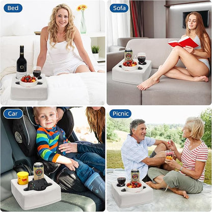 G GOOD GAIN Couch Cup Holder Pillow, Spill-Proof Sofa Drink Cup Holder & Multi-Use Organizer for Sofa, Bed, Car, Beach - Holds Mugs, Phone, Snacks, Remote Control, KeepTemp Design (LightGrey)
