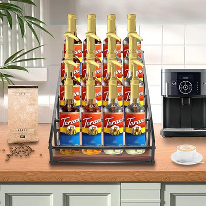 Coffee Syrup Organizer Rack, 4-Tier 16 Syrup Bottles Holder Stand for Freestanding Shelves for Coffee Bar Station,Kitchen, Syrup Wine Dressing Cocktail
