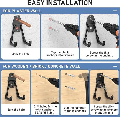 42 Pack Garage Hooks Heavy Duty, Rust-Resistant Solid Steel Wall Mount Hangers for Hanging Ladders & Bikes, Non-Slip PVC Coating Tool Organizer, 5 Sizes U & J Shapes + 6 Straps