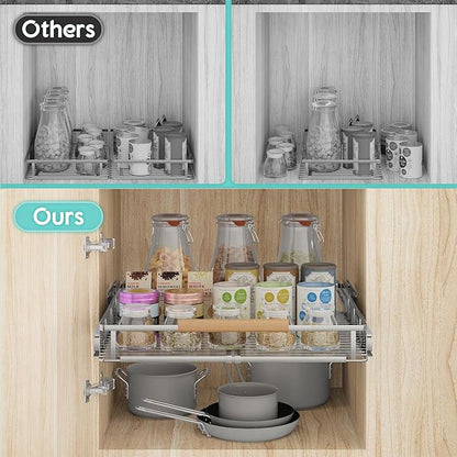 2Pack Expandable Pull Out Cabinet Organizer, Adjustable Width:23.2~39.9''W x 22.5''D Under Sink Organizer, Drawer Storage Shelves for Kitchen, Bathroom, Closet, Pantry, Cupboard, Pots, Pans
