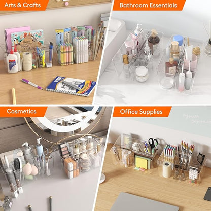 Lifewit Plastic Divided Caddy Organizer with Handle, Portable Art Supply Storage Organizer for Craft Supplies, Cosmetics, Holds Pencil, Crayon, Brushes, Hair Product, Dorm Shower Caddy, Clear, 1Pack